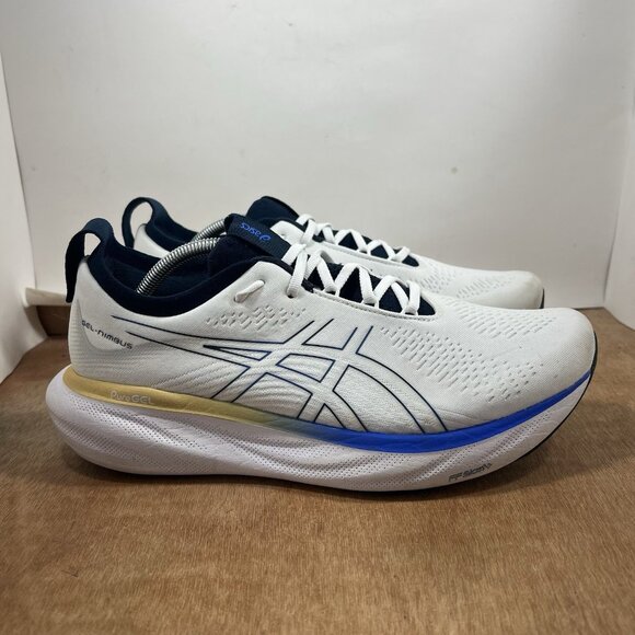 ASICS Gel Nimbus 25 Men Size 11 White Blue Running Shoes 1011B547 - Picture 1 of 9